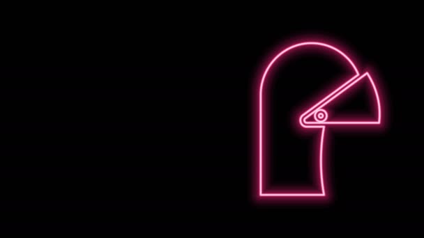 Glödande neon line Medeltida järnhjälm för huvud skydd ikon isolerad på svart bakgrund. 4K Video motion grafisk animation — Stockvideo