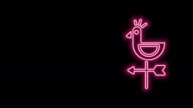 Parlayan neon hattı Horoz rüzgar gülü simgesi siyah arkaplanda izole edildi. Weathercock işareti. Rüzgar gülü horozu. 4K Video hareketli grafik canlandırması