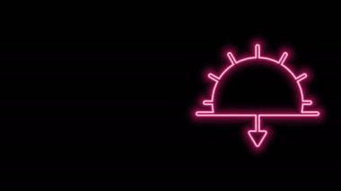 Parlayan neon hattı Sunset simgesi siyah arkaplanda izole edildi. 4K Video hareketli grafik canlandırması