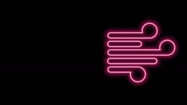 Parlayan neon hattı rüzgar simgesi siyah arkaplanda izole edildi. Rüzgarlı bir hava. 4K Video hareketli grafik canlandırması