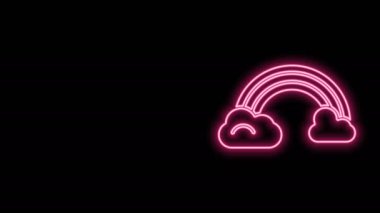 Siyah zemin üzerinde bulutların simgesi olan parlak neon çizgisi. 4K Video hareketli grafik canlandırması