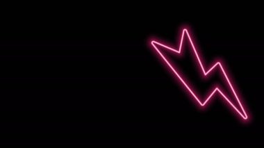 Parlayan neon çizgisi Şimşek simgesi siyah arkaplanda izole edildi. Flaş işareti. Flaş ikonunu yükle. Gök gürültüsü. Yıldırım çarpması. 4K Video hareketli grafik canlandırması