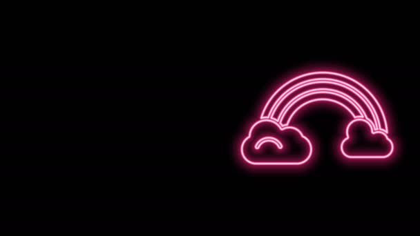 Leuchtende Neon-Linie Rainbow mit Wolken-Symbol isoliert auf schwarzem Hintergrund. 4K Video Motion Grafik Animation — Stockvideo