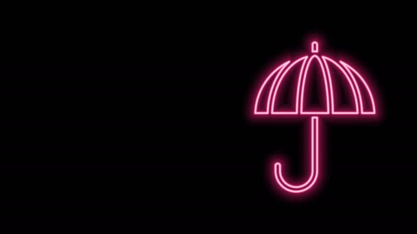 Светящаяся неоновая линия Классическая элегантная открытая иконка зонта, выделенная на черном фоне. Символ защиты от дождя. Видеографическая анимация 4K — стоковое видео