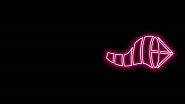 Glowing neon line Cone meteorology windsock wind vane icon isolated on black background. Windsock indicate the direction and strength of the wind. 4K Video motion graphic animation — Stock Video