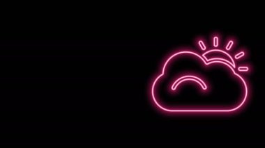 Parlayan neon hattı güneş ve hava durumu ikonu siyah arkaplanda izole edildi. 4K Video hareketli grafik canlandırması