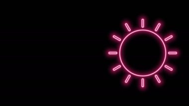 Parlayan neon çizgi simgesi siyah arkaplanda izole edildi. Yaz sembolü. Güneşli bir gün. 4K Video hareketli grafik canlandırması
