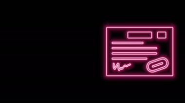 Parlayan neon hattı garanti sertifika şablonu simgesi siyah arkaplanda izole edildi. 4K Video hareketli grafik canlandırması