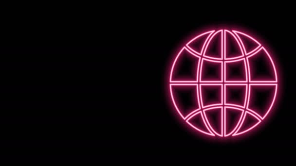 Ligne lumineuse au néon Icône mondiale isolée sur fond noir. Épingle sur globe. Animation graphique de mouvement vidéo 4K — Video
