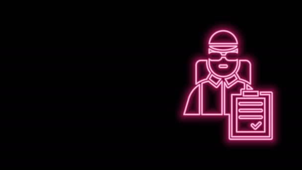 Gloeiende neon lijn Leverancier met kartonnen dozen pictogram geïsoleerd op zwarte achtergrond. Van deur tot deur bezorging per koerier. 4K Video motion grafische animatie — Stockvideo