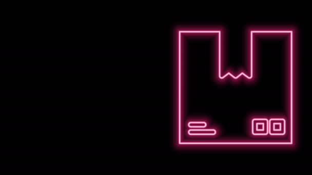 Glödande neonline kartong med trafiksymbol ikon isolerad på svart bakgrund. Lådan, paketet, paketet. Leverans, transport och frakt. 4K Video motion grafisk animation — Stockvideo
