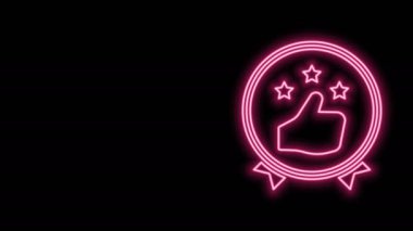 Parlayan neon hattı tüketicisi veya müşteri ürün derecelendirme simgesi siyah arkaplanda izole edildi. 4K Video hareketli grafik canlandırması