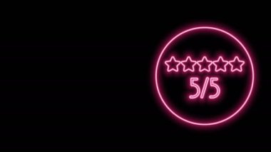 Parlayan neon hattı tüketicisi veya müşteri ürün derecelendirme simgesi siyah arkaplanda izole edildi. 4K Video hareketli grafik canlandırması