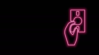 Parlayan neon hattı. El, para simgesini siyah arka planda tutuyor. Dolar ya da USD sembolü. Nakit bankacılık tabelası. 4K Video hareketli grafik canlandırması