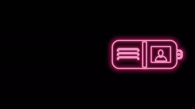 Parlayan neon çizgili cüzdan simgesi siyah arkaplanda izole edildi. Çanta ikonu. Nakit tasarruf sembolü. 4K Video hareketli grafik canlandırması