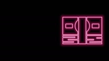 Parlak neon hattı kağıt yığınları para ikonu siyah arka planda izole. Para desteleri. Para birimi. 4K Video hareketli grafik canlandırması