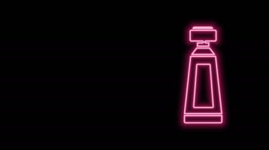 Parlayan neon çizgisi kremi ya da losyon kozmetik tüp ikonu siyah arkaplanda izole edilmiş. Erkekler için vücut bakım ürünleri. 4K Video hareketli grafik canlandırması