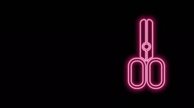Parlayan neon hattı makas kuaför simgesi siyah arkaplanda izole edildi. Kuaför, moda salonu ve berber tabelası. Berber dükkanı sembolü. 4K Video hareketli grafik canlandırması