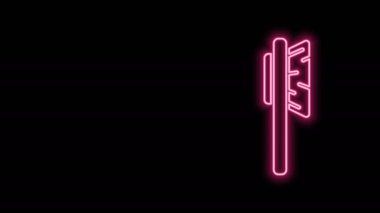Parlayan neon çizgisi saç fırçası simgesi siyah arkaplanda izole edildi. Taraklı saç işareti. Berber sembolü. 4K Video hareketli grafik canlandırması