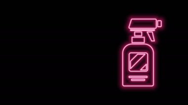 Siyah arka planda izole edilmiş su ikonu olan parlak neon çizgili kuaför tabancası sprey şişesi. 4K Video hareketli grafik canlandırması