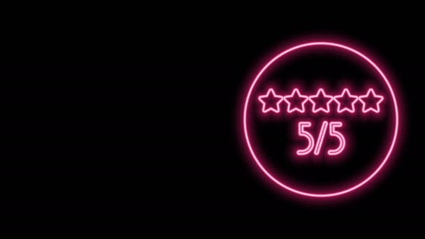 Žhnoucí neonová čára Ikona hodnocení spotřebitelského nebo zákaznického produktu izolovaná na černém pozadí. Grafická animace pohybu videa 4K — Stock video