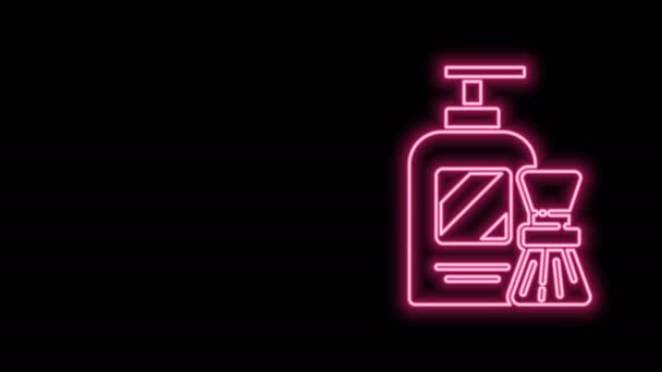 Leuchtender Neon Line Rasierschaum und Pinselsymbol isoliert auf schwarzem Hintergrund. Rasierschaum. 4K Video Motion Grafik Animation — Stockvideo