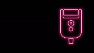 Siyah arka planda izole edilmiş erkek simgesi için parlak neon hattı elektrikli tıraş bıçağı. Elektrikli tıraş makinesi. 4K Video hareketli grafik canlandırması