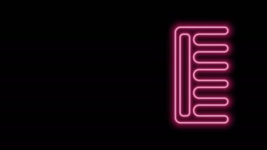 Parlayan neon çizgisi saç fırçası simgesi siyah arkaplanda izole edildi. Taraklı saç işareti. Berber sembolü. 4K Video hareketli grafik canlandırması