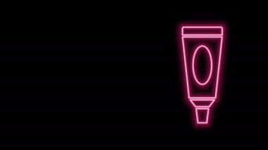 Parlayan neon çizgisi kremi ya da losyon kozmetik tüp ikonu siyah arkaplanda izole edilmiş. Erkekler için vücut bakım ürünleri. 4K Video hareketli grafik canlandırması