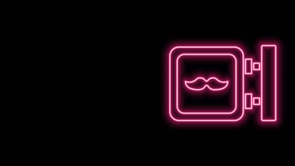 ネオンラインを輝くバーバーショップアイコンは黒の背景に隔離されています。美容師のロゴや看板。4Kビデオモーショングラフィックアニメーション — ストック動画