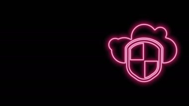 Parlayan neon hattı Bulut ve kalkan simgesi siyah arkaplanda izole edildi. Bulut depolama veri koruması. Güvenlik, güvenlik, koruma, gizlilik kavramı. 4K Video hareketli grafik canlandırması