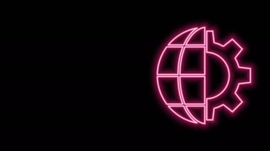 Dünya 'nın parıldayan neon hattı. Siyah arka planda izole edilmiş dişli ya da dişli simgesi. Parametreler ayarlanıyor. Global Seçenekler. 4K Video hareketli grafik canlandırması