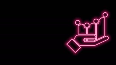 Parlayan neon hattı pasta grafiği bilgi simgesi siyah arkaplanda izole edildi. Diyagram çizelgesi. 4K Video hareketli grafik canlandırması