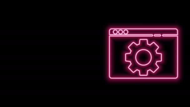 Świecąca neonowa ikona ustawień przeglądarki odizolowana na czarnym tle. Regulacja, serwis, konserwacja, naprawa, naprawa. 4K Animacja graficzna ruchu wideo — Wideo stockowe