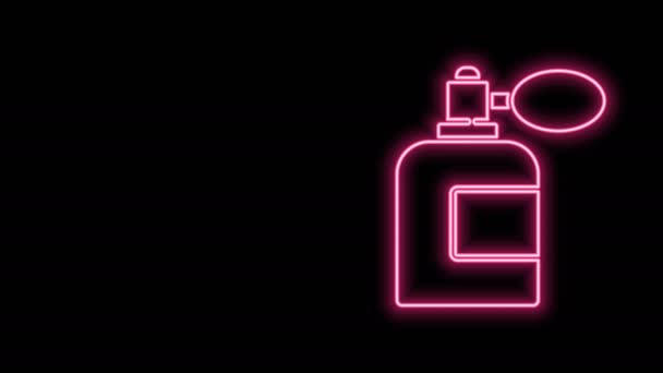 Gloeiende neon lijn Aftershave fles met verstuiver pictogram geïsoleerd op zwarte achtergrond. Keulen spray icoon. Mannelijke parfumfles. 4K Video motion grafische animatie — Stockvideo