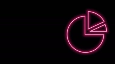 Parlayan neon hattı pasta grafiği bilgi simgesi siyah arkaplanda izole edildi. Diyagram çizelgesi. 4K Video hareketli grafik canlandırması
