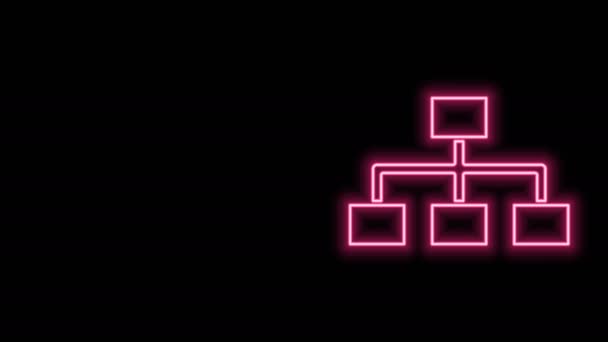 Leuchtende Neon-Linie Business Hierarchie Organogramm Diagramm Infografik Symbol isoliert auf schwarzem Hintergrund. Grafische Elemente der Unternehmensstruktur. 4K Video Motion Grafik Animation — Stockvideo