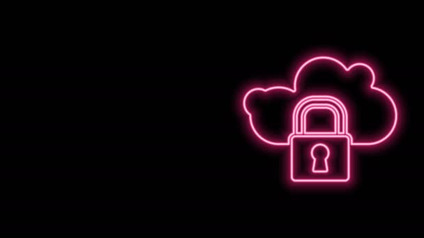 Leuchtendes Neon Line Cloud Computing Lock Symbol isoliert auf schwarzem Hintergrund. Sicherheit, Sicherheit, Schutzkonzept. Schutz persönlicher Daten. 4K Video Motion Grafik Animation — Stockvideo