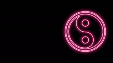 Parlak neon çizgisi Yin Yang siyah arkaplanda izole edilmiş uyum ve denge simgesi. 4K Video hareketli grafik canlandırması