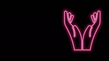 Parlayan neon hattı Eller dua pozisyonunda siyah arkaplanda izole edilmiş ikon. Tanrı 'ya inanç ve umutla dua edin. 4K Video hareketli grafik canlandırması