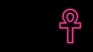 Parlayan neon hattı Cross Ankh simgesi siyah arkaplanda izole edildi. 4K Video hareketli grafik canlandırması