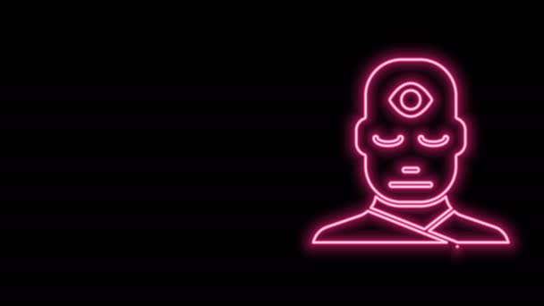 Светящаяся неоновая линия Man with third eye icon isolated on black background. Концепция медитации, видения энергии, ауры. Видеографическая анимация 4K — стоковое видео