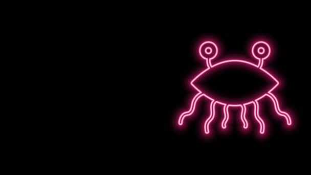 Gloeiende neon lijn Pastafarianisme pictogram geïsoleerd op zwarte achtergrond. 4K Video motion grafische animatie — Stockvideo