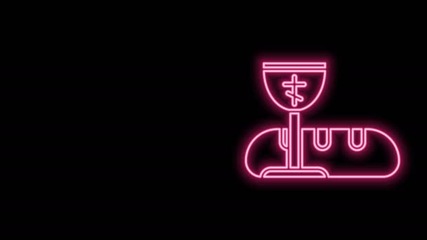 Glödande neon line Första nattvarden symboler för en trevlig inbjudan ikon isolerad på svart bakgrund. 4K Video motion grafisk animation — Stockvideo