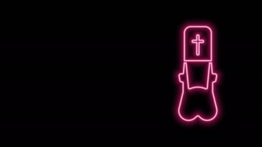Parlayan neon hattı rahip simgesi siyah arkaplanda izole edildi. 4K Video hareketli grafik canlandırması