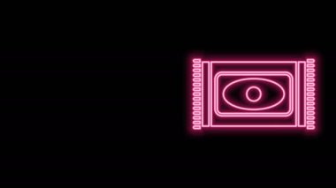 Parlayan neon hattı Geleneksel halı kültürü ramazan Arap kutlama ikonu siyah arka planda izole edildi. 4K Video hareketli grafik canlandırması