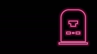 Üzerinde RIP yazılı parlak neon çizgisi Tombstone simgesi siyah arkaplanda izole edilmiş. Mezar ikonu. 4K Video hareketli grafik canlandırması