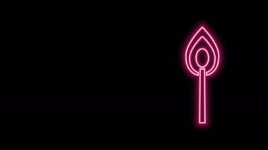 Siyah arkaplanda izole edilmiş ateş ikonu ile parlayan neon hattı yakma kibriti. Ateşle maç. Kibrit işareti. 4K Video hareketli grafik canlandırması