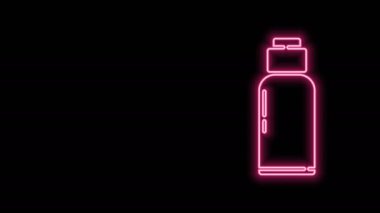 Parlayan neon hattı kantin su şişesi simgesi siyah arka planda izole edildi. Turist matarası ikonu. Kampanyada bir kavanoz su kullanıldı. 4K Video hareketli grafik canlandırması
