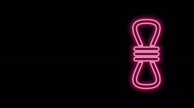 Parlayan neon hattı dağcı halat simgesi siyah arkaplanda izole edildi. Olağanüstü bir spor. Spor malzemeleri. 4K Video hareketli grafik canlandırması